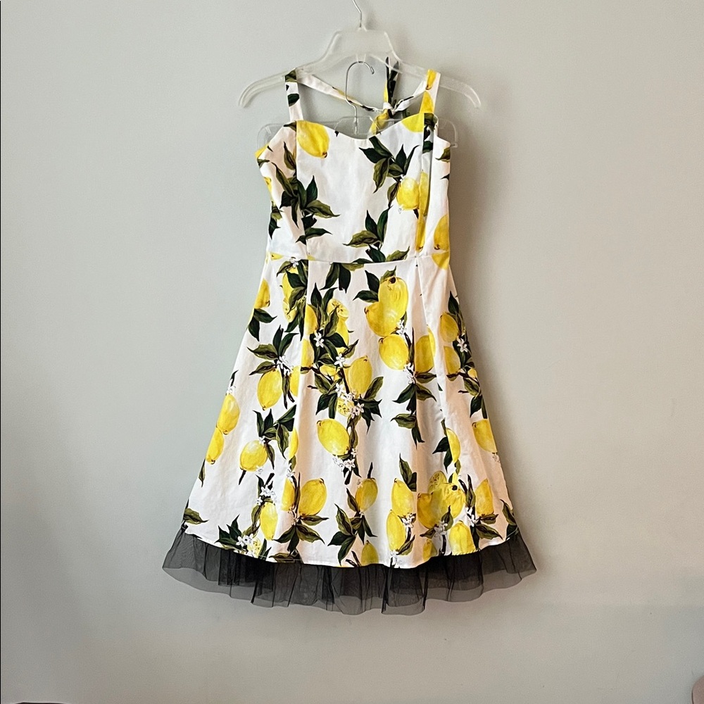 Lemon Print Halter Dress with Sweetheart Neckline